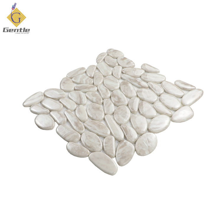 Custom White Cobblestone Shape Recycled Glass Mosaic Tiles