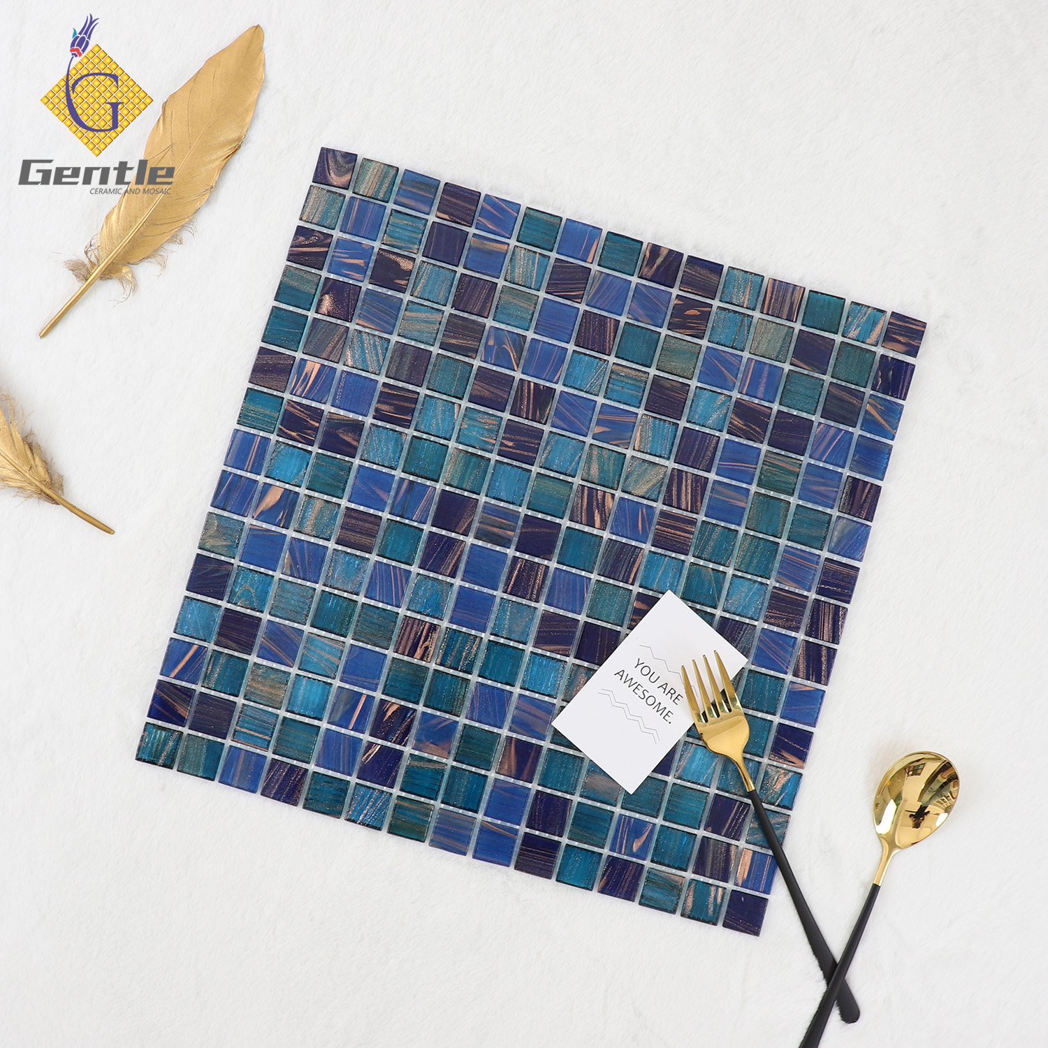 Customized Mixed Blue Square Hot Melt Mosaic Tiles