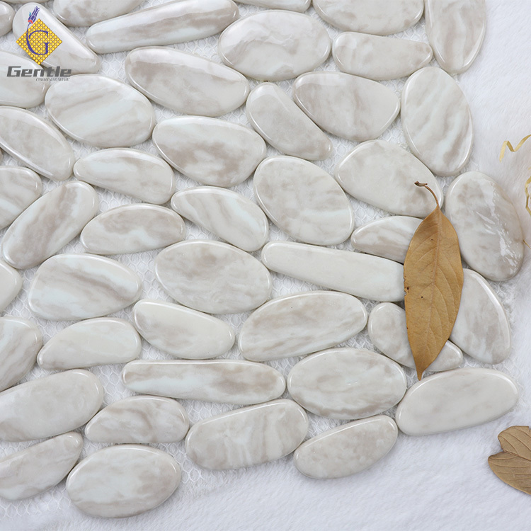 Custom White Cobblestone Shape Recycled Glass Mosaic Tiles