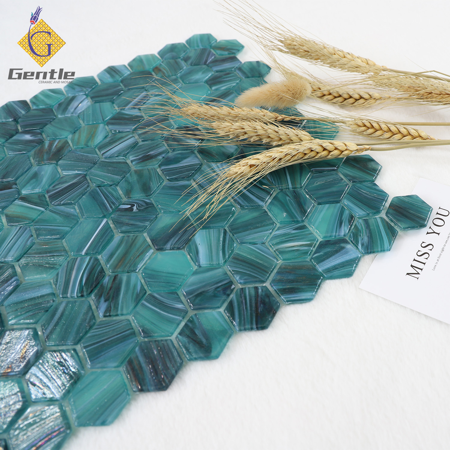 Wholesale Green Hexagonal Hot Melt Mosaic Tiles