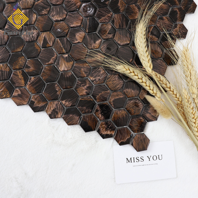 Custom Brown Hexagonal Hot Melt Mosaic Tiles