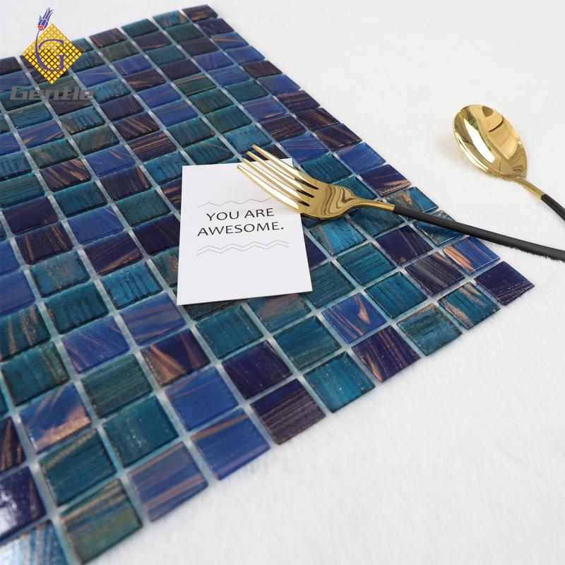 Customized Mixed Blue Square Hot Melt Mosaic Tiles