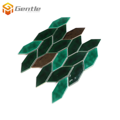 Custom Gold And Mixed Green Leaf Shape Ceramic Mosaic Tiles