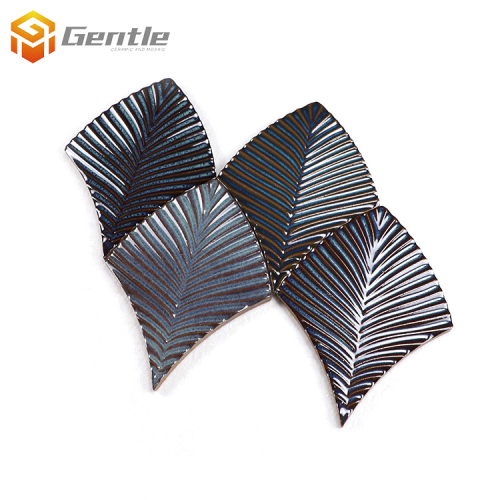 Custom Art Tiles With Blue Kiln Transformation Effect In The Shape Of Leaves