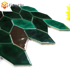 Custom Gold And Mixed Green Leaf Shape Ceramic Mosaic Tiles