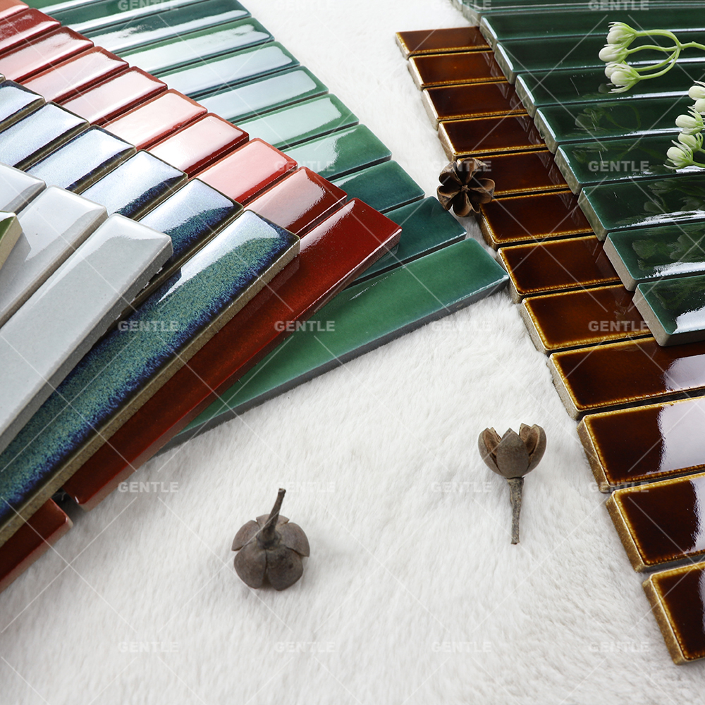 Wholesale 25x150MM Gradient Green Ceramic Mosaic Tiles