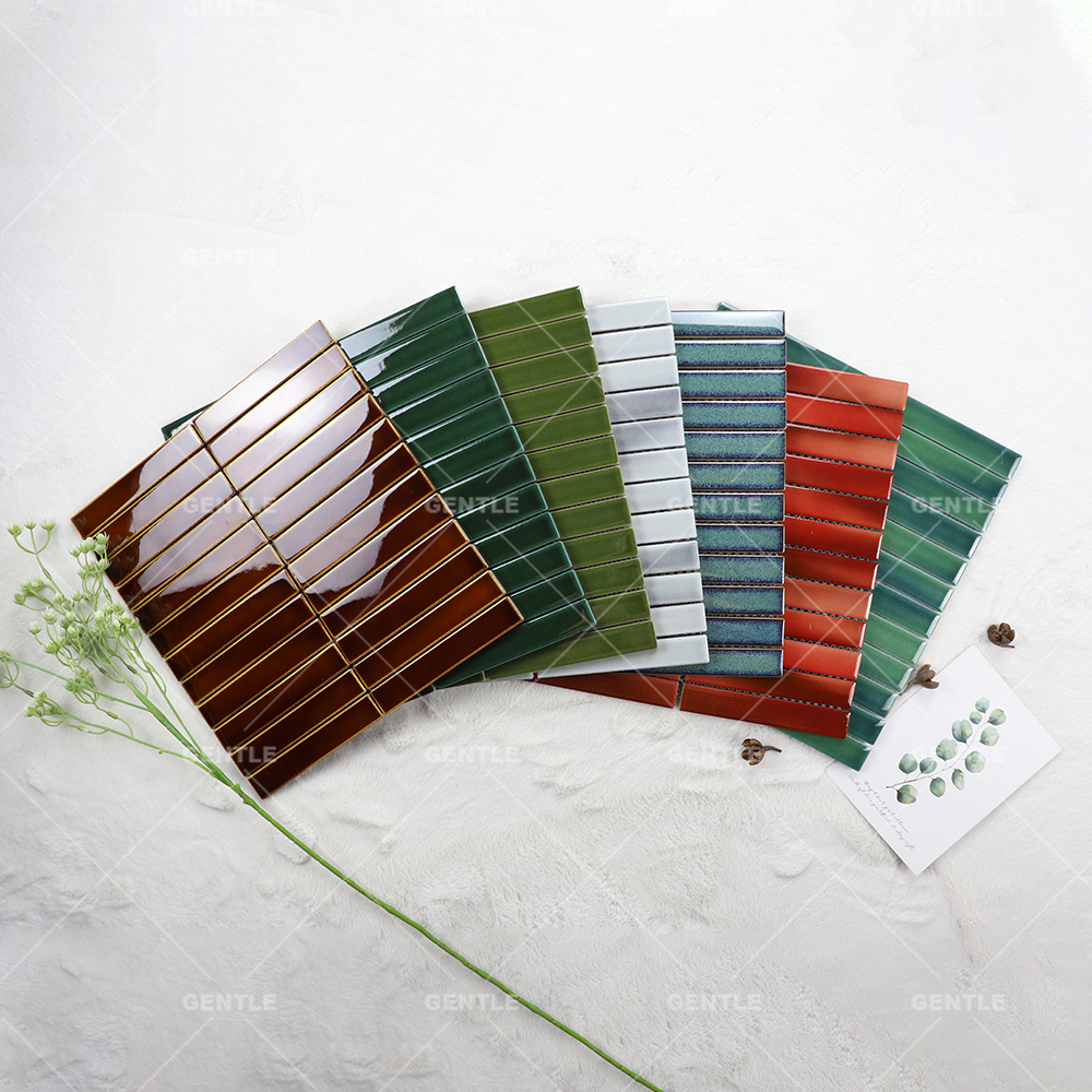 Wholesale 25x150MM Gradient Green Ceramic Mosaic Tiles