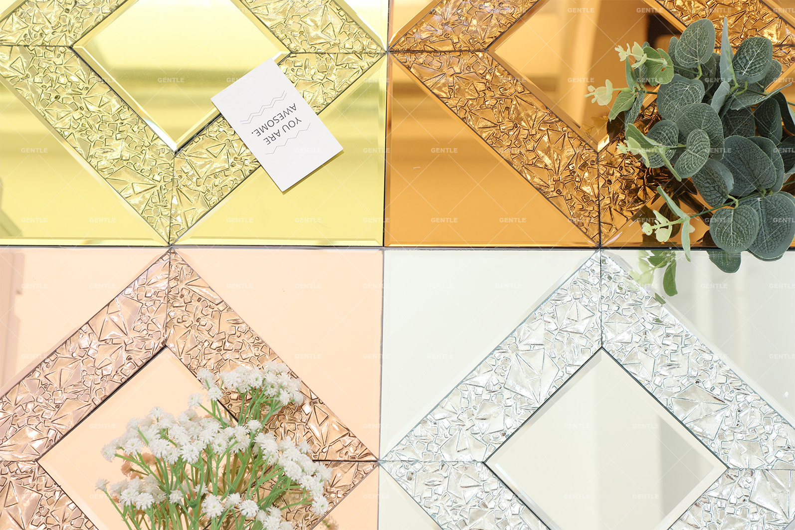 Wholesale Gold Diamond Pattern Mirror Glass Mosaic Tiles