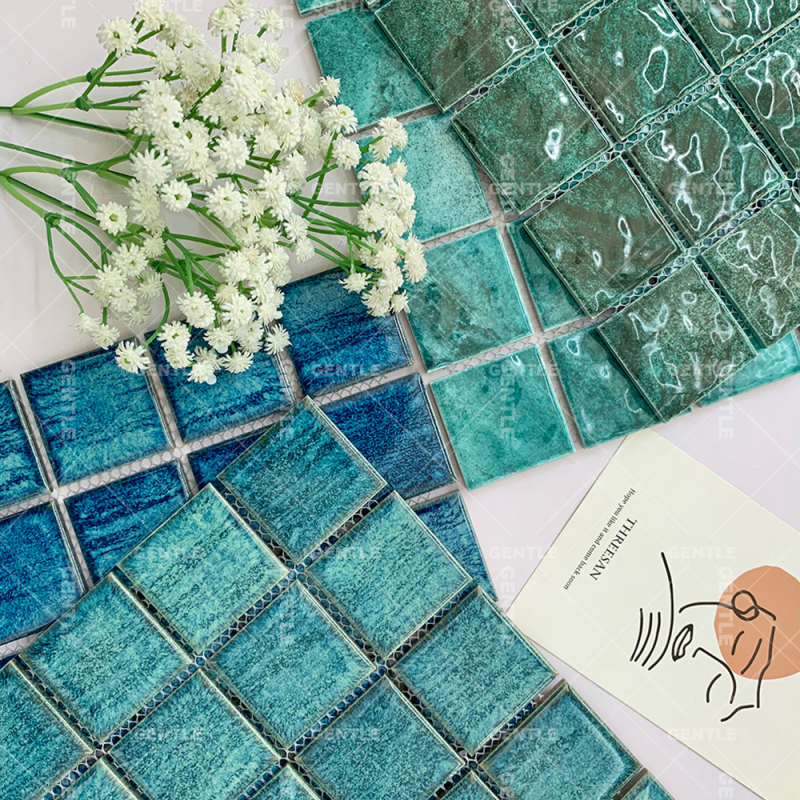 Wholesale 48x48MM Blue Glaze Variation Ceramic Mosaic Tiles