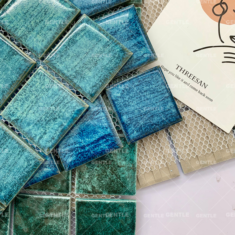 Wholesale 48x48MM Blue Glaze Variation Ceramic Mosaic Tiles