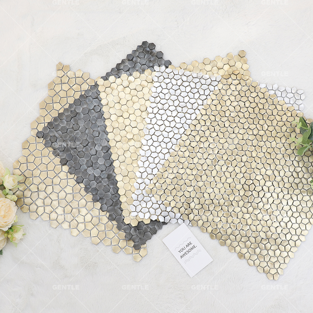 Wholesale 3D Hexagonal Brushed Texture Solid Aluminum Metal Mosaic Tiles