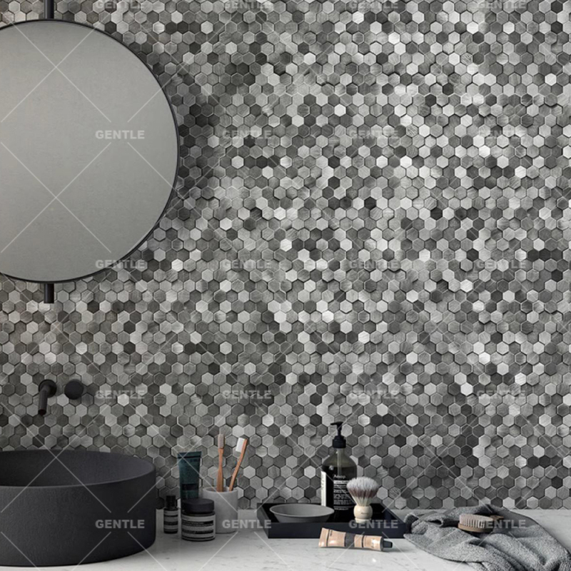 Wholesale 3D Hexagonal Brushed Texture Solid Aluminum Metal Mosaic Tiles