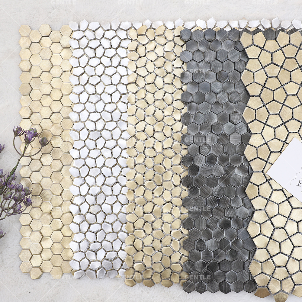 Wholesale 3D Hexagonal Brushed Texture Solid Aluminum Metal Mosaic Tiles