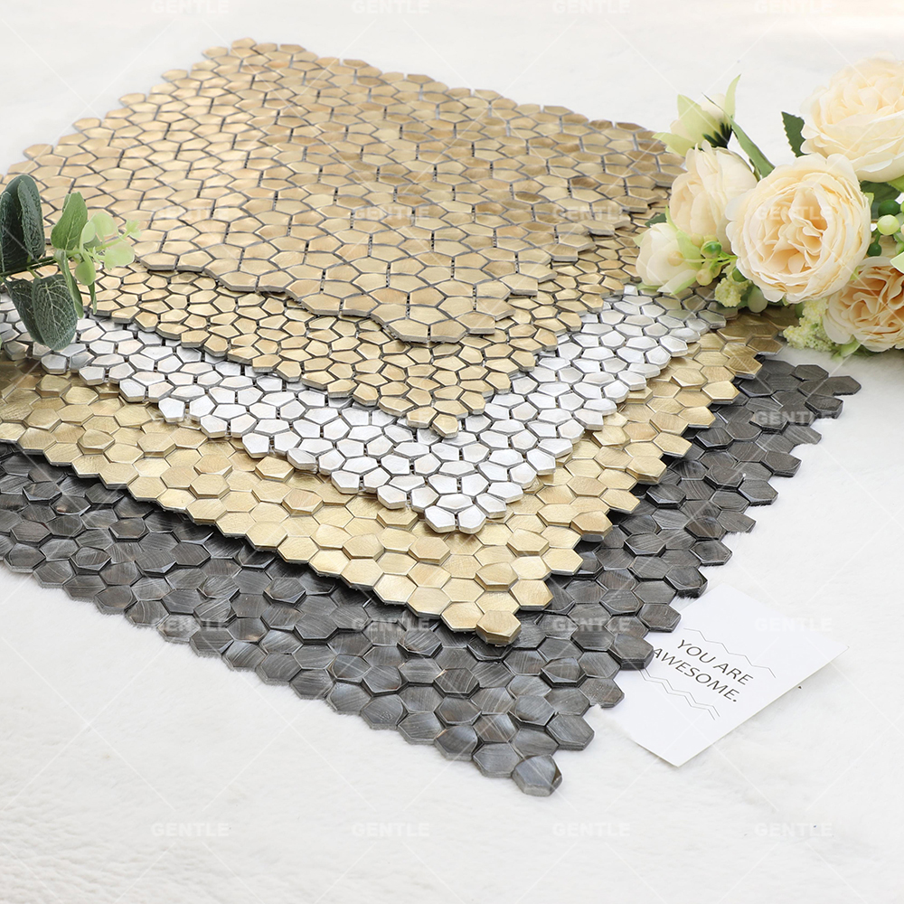 Wholesale 3D Hexagonal Brushed Texture Solid Aluminum Metal Mosaic Tiles