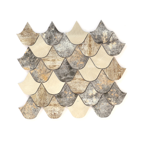 Wholesale Fish Scale Shaped Irregular Printing Metal Mosaic Tiles