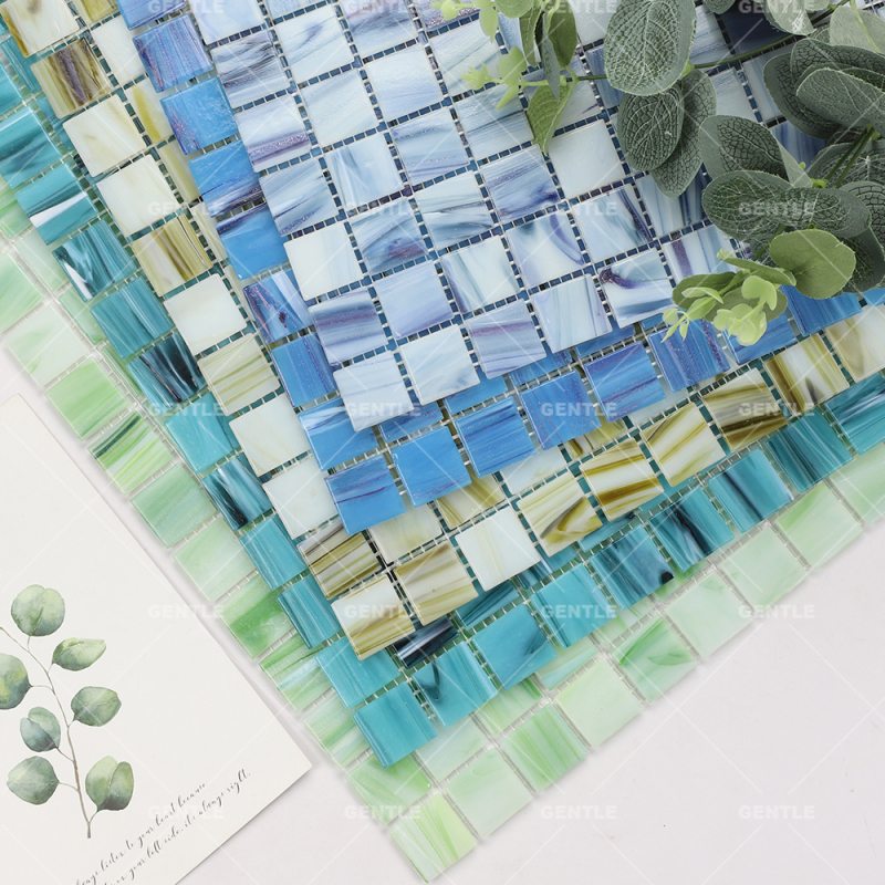 Custom Green Cloud Texture Hot-melt Glass Mosaic Tiles