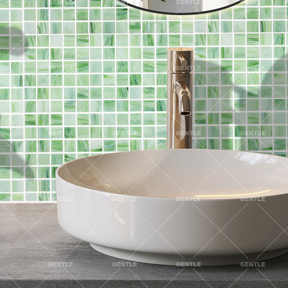 Custom Green Cloud Texture Hot-melt Glass Mosaic Tiles
