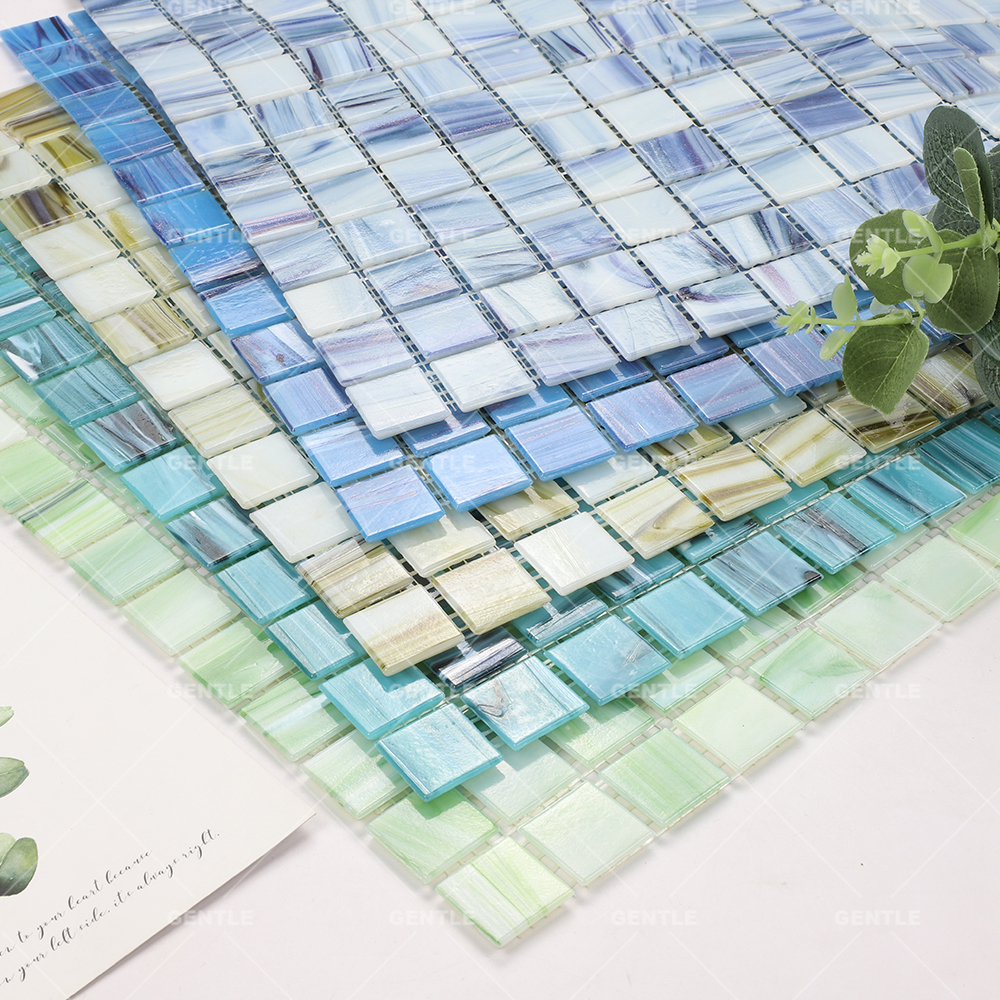 Custom Green Cloud Texture Hot-melt Glass Mosaic Tiles