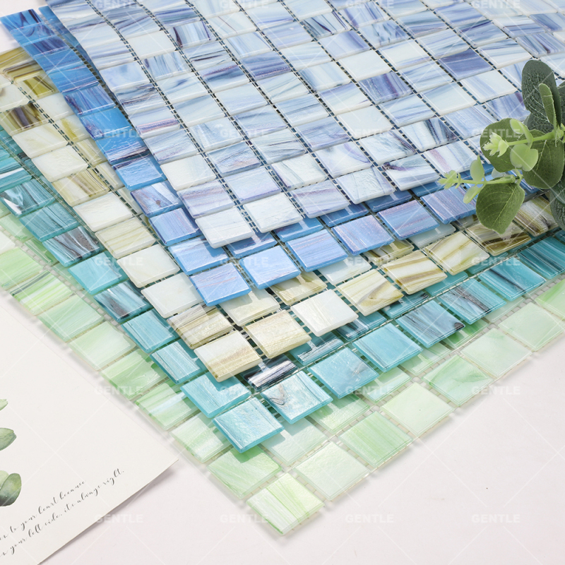 Custom Green Cloud Texture Hot-melt Glass Mosaic Tiles