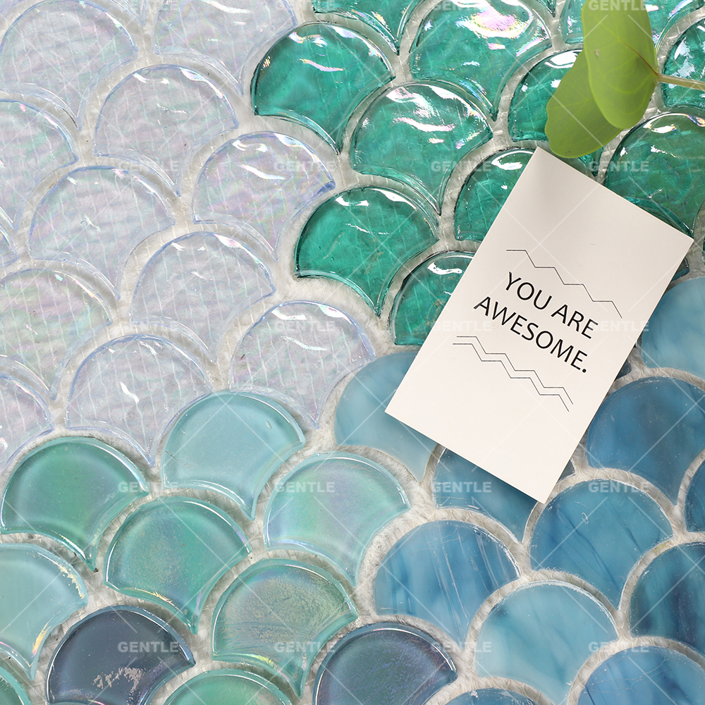 Wholesale Mix Blue Fan Shaped Glass Mosaic Tiles