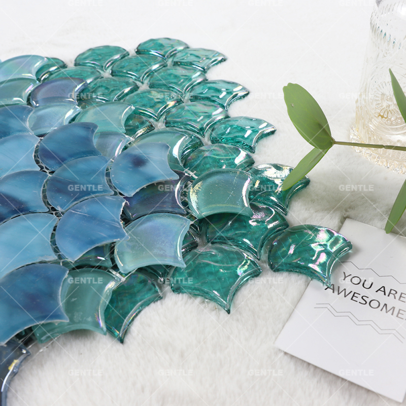 Wholesale Mix Blue Fan Shaped Glass Mosaic Tiles