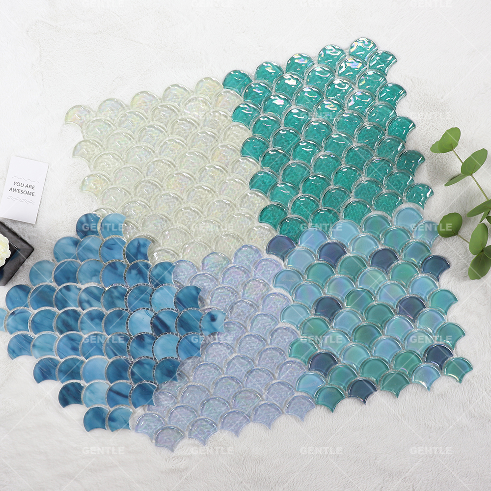 Wholesale Mix Blue Fan Shaped Glass Mosaic Tiles