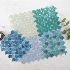 Wholesale Mix Blue Fan Shaped Glass Mosaic Tiles