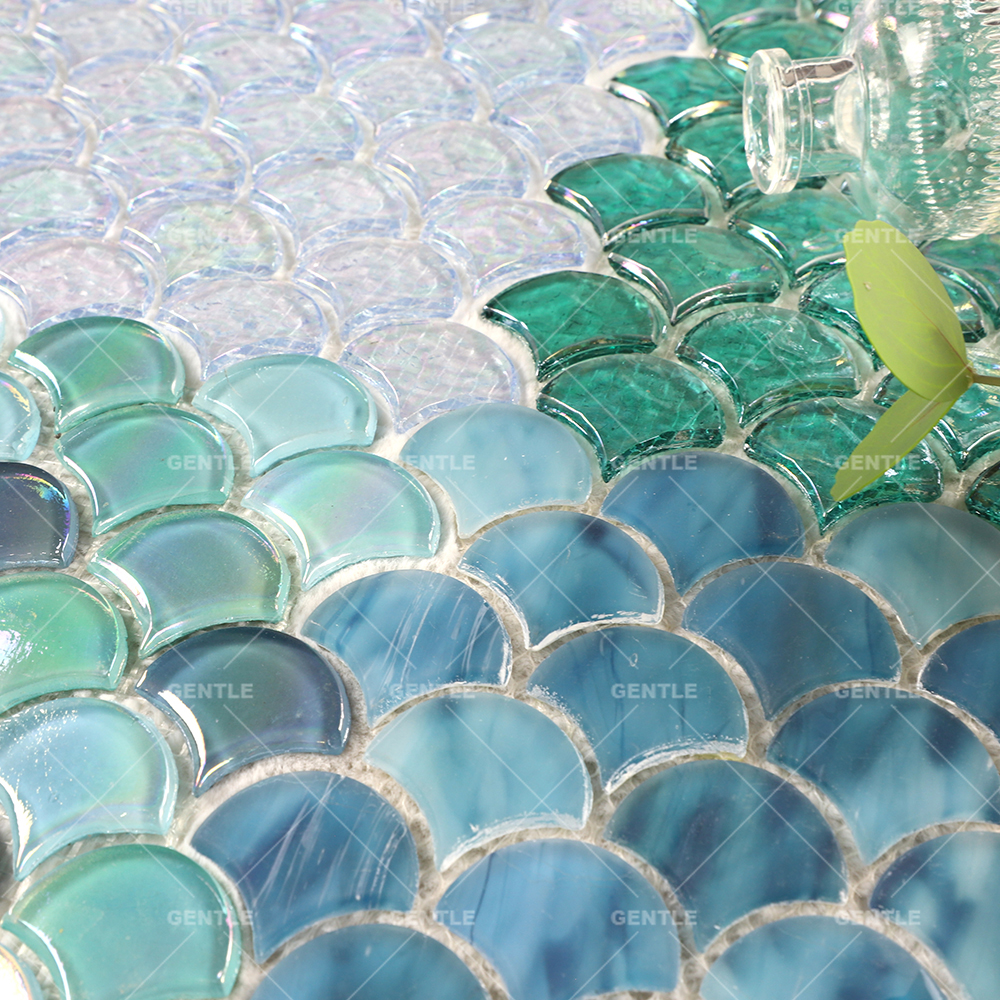 Wholesale Mix Blue Fan Shaped Glass Mosaic Tiles
