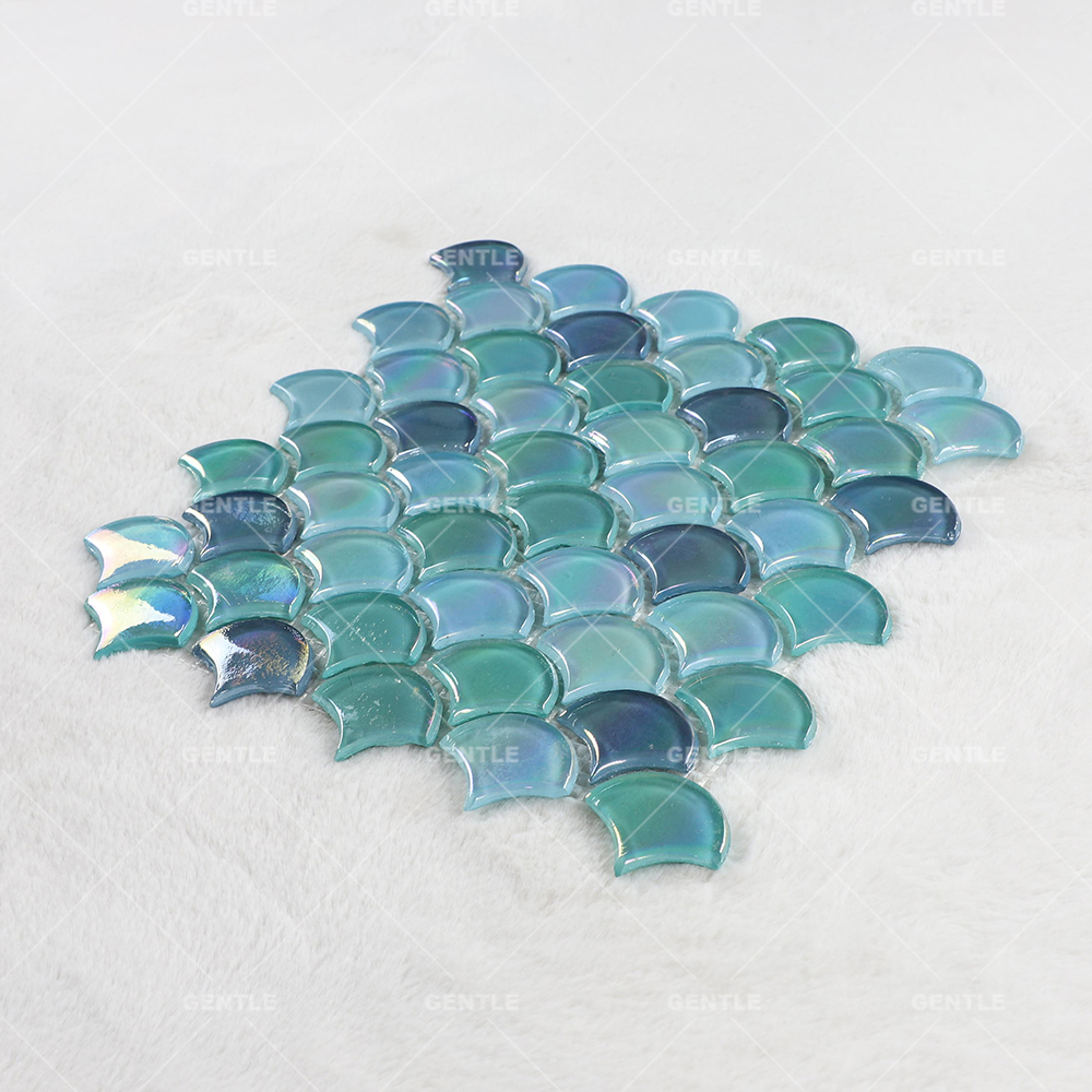 Wholesale Mix Blue Fan Shaped Glass Mosaic Tiles