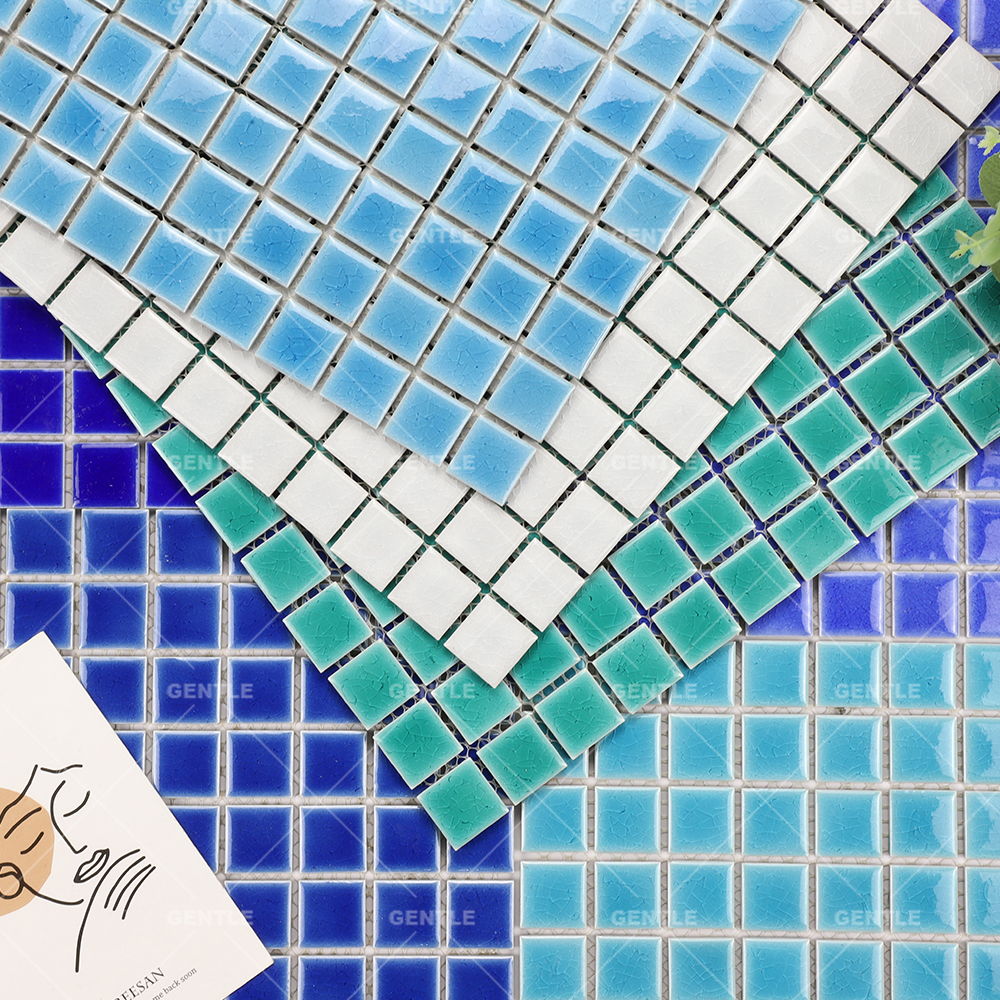 Wholesale 25x25MM Green Ice Cracking Texture Ceramic Mosaic Tiles