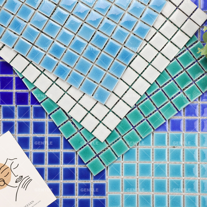 Wholesale 25x25MM Green Ice Cracking Texture Ceramic Mosaic Tiles