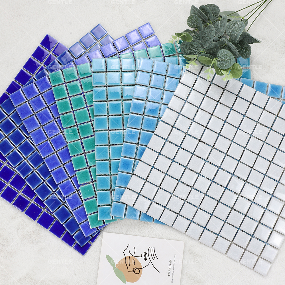 Wholesale 25x25MM Green Ice Cracking Texture Ceramic Mosaic Tiles