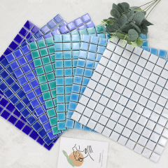 Wholesale 25x25MM Green Ice Cracking Texture Ceramic Mosaic Tiles