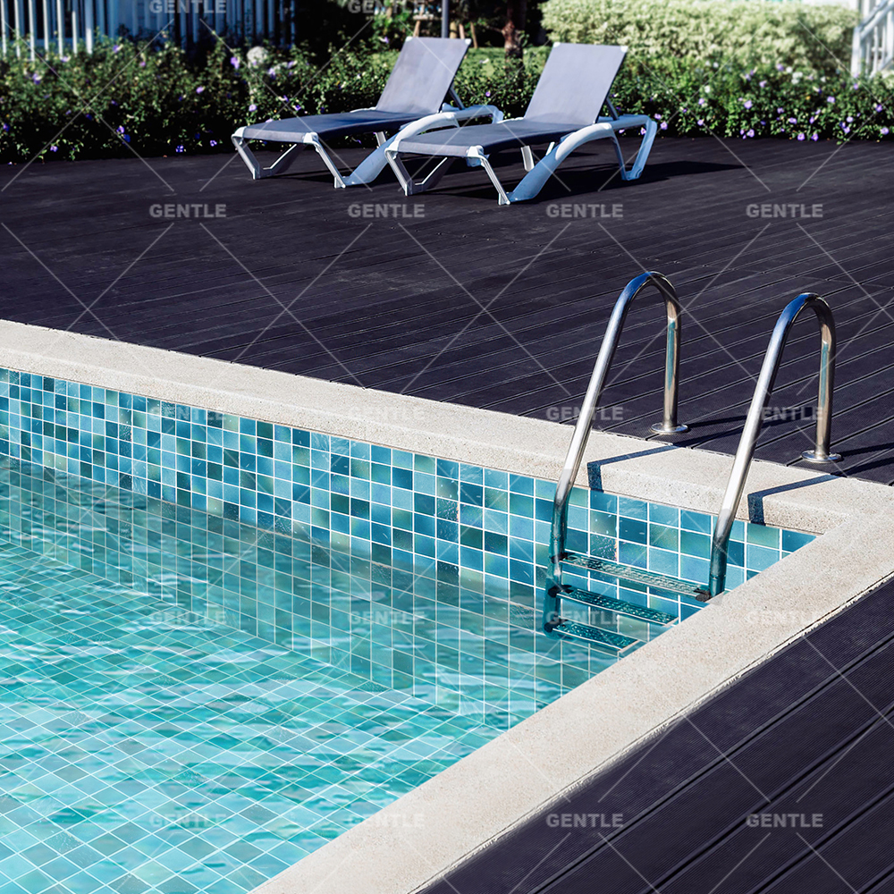 Customized Square Mixed Blue Crystal Glass Mosaic Tiles With Iridescent Surface