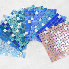 Customized Square Iridescence Surface Glass Mosaic Tiles With Luminous Effect