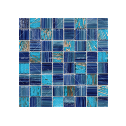 Wholesale Square Blue Hot-melt Glass Mosaic Tiles With Gold Thread Texture