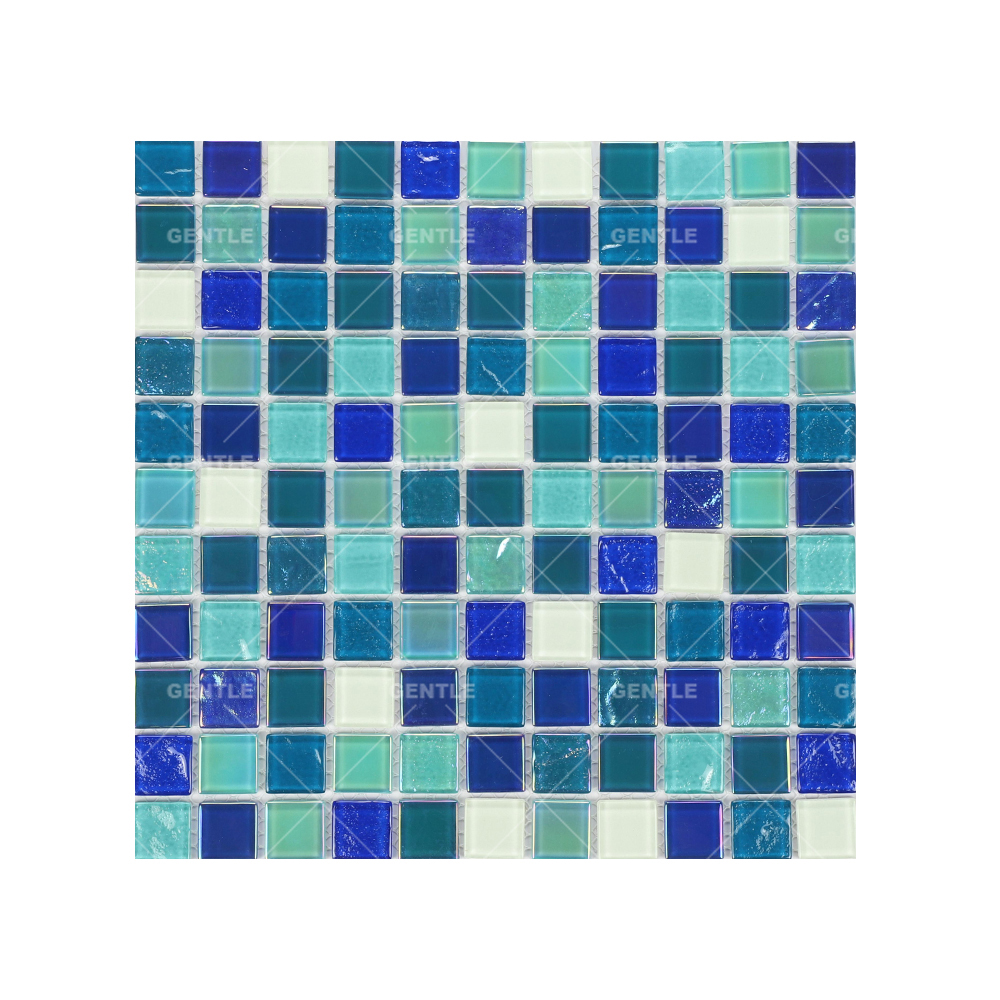 Customized Square Iridescence Surface Glass Mosaic Tiles With Luminous Effect