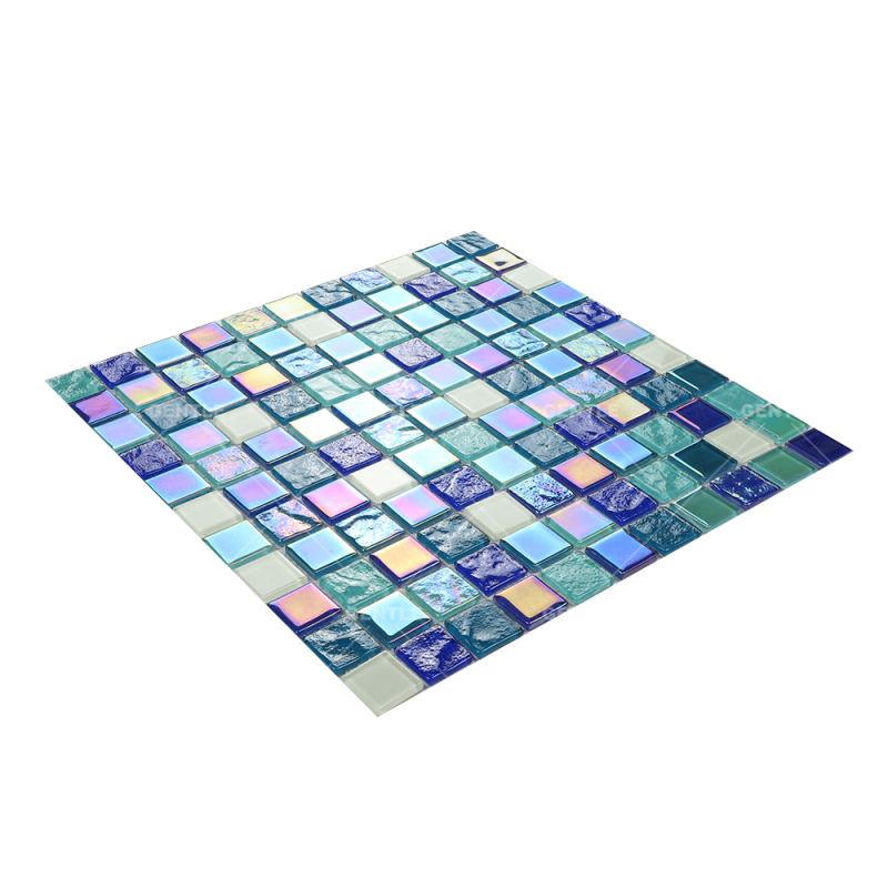 Customized Square Iridescence Surface Glass Mosaic Tiles With Luminous Effect