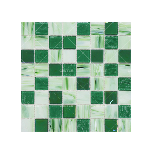 Wholesale Green Square Full-body Glass Mosaic Tiles With Iridescence Surface