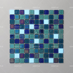 Customized Square Iridescence Surface Glass Mosaic Tiles With Luminous Effect