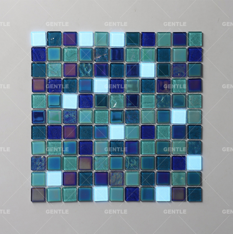 Customized Square Iridescence Surface Glass Mosaic Tiles With Luminous Effect