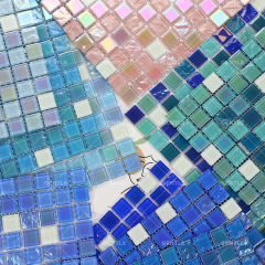 Customized Square Iridescence Surface Glass Mosaic Tiles With Luminous Effect