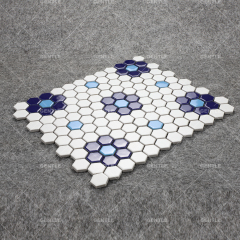 Customize Retro Style Blue & White Hexagonal Porcelain Mosaic Tiles