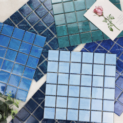 Wholesale Water Blue With Splash-ink Effect Ceramic Mosaic Tiles