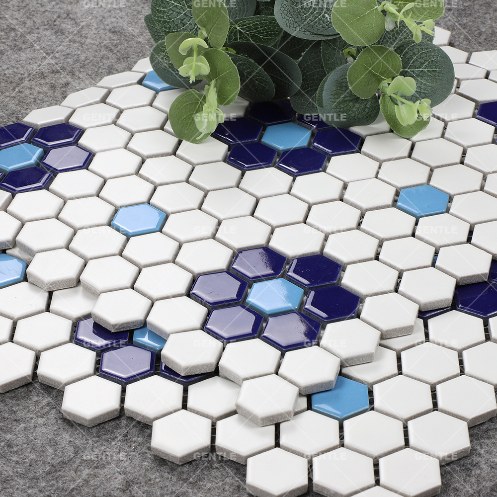 Customize Retro Style Blue & White Hexagonal Porcelain Mosaic Tiles