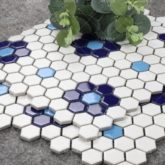 Customize Retro Style Blue & White Hexagonal Porcelain Mosaic Tiles