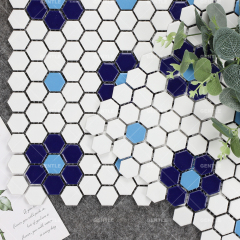 Customize Retro Style Blue & White Hexagonal Porcelain Mosaic Tiles