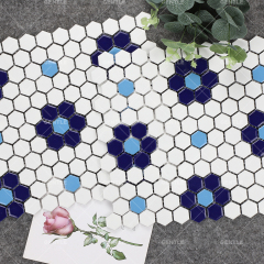 Customize Retro Style Blue & White Hexagonal Porcelain Mosaic Tiles