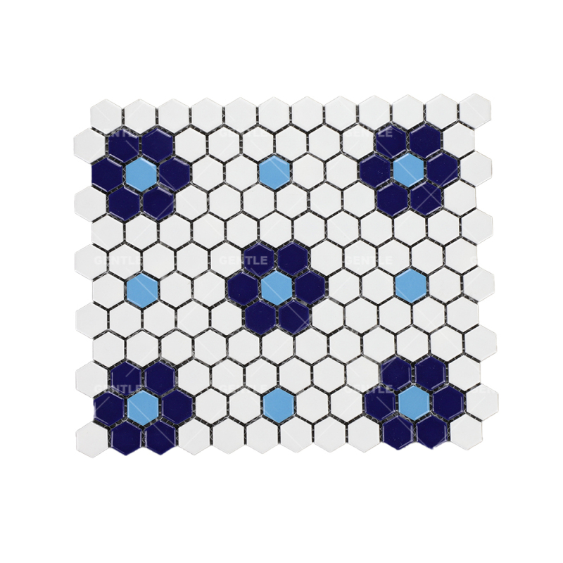 Customize Retro Style Blue & White Hexagonal Porcelain Mosaic Tiles
