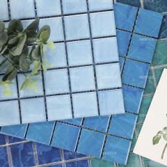 Wholesale Water Blue With Splash-ink Effect Ceramic Mosaic Tiles